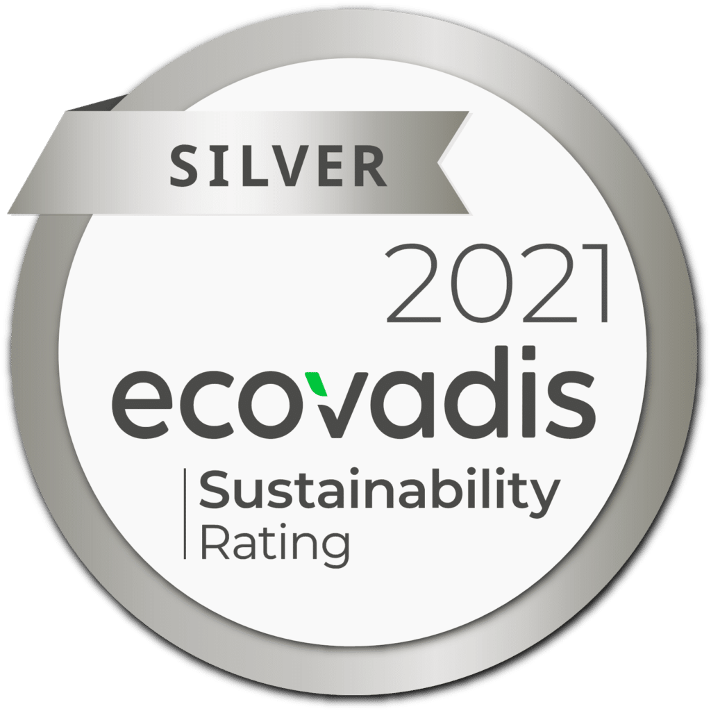 Logo de la médaille ecovadis Silver sur la note de durabilité de Daveo.  Une solution universelle d'évaluation de la responsabilité sociétale des entreprises.